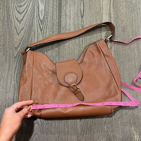 J.Jill Leather Hobo Satchel Black Lining Fold Over Clasp Faux Leather NWT - Picture 2 of 11